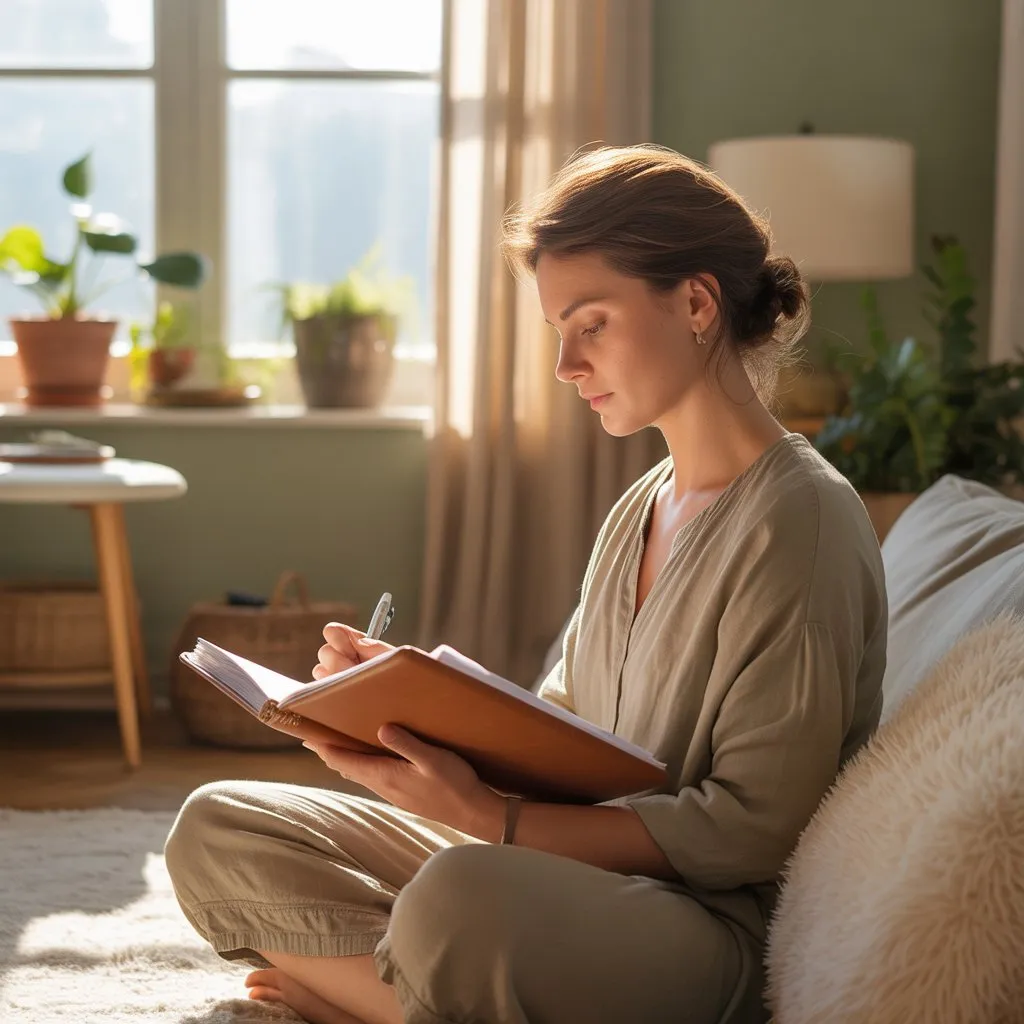 Женщина пишет в дневнике